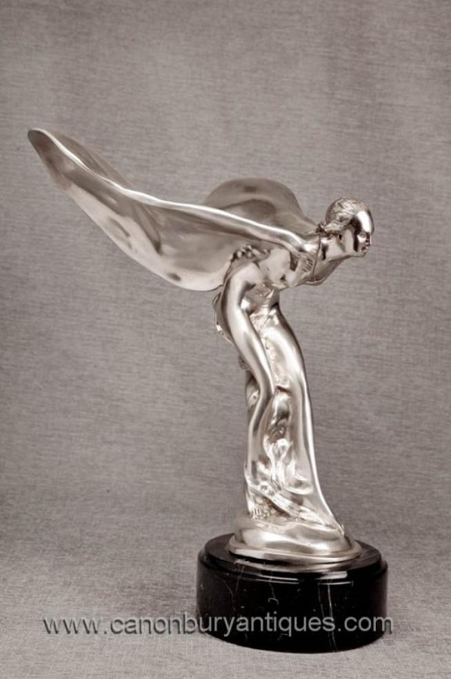Art Nouveau Bronze Flying Lady Figurine Statue Silver Deco