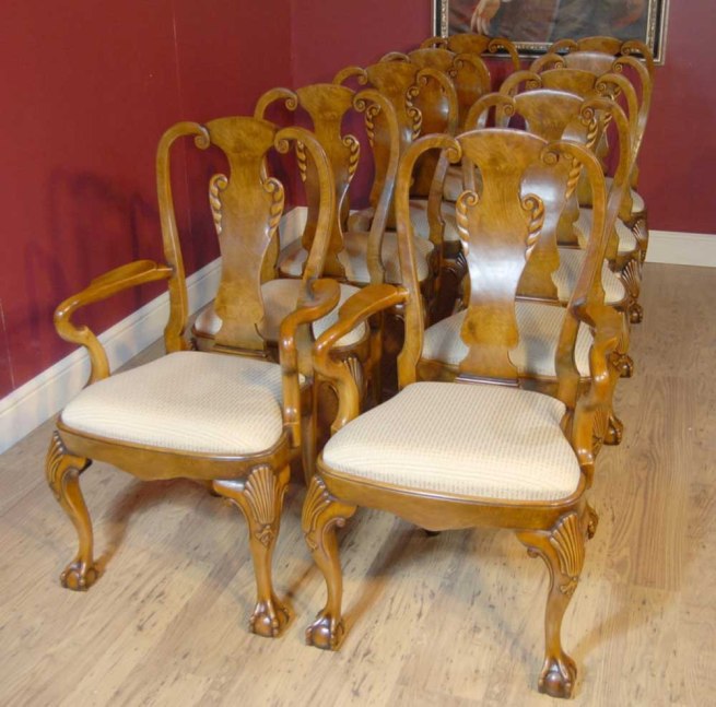 10 English Queen Anne Walnut Dining Chairs