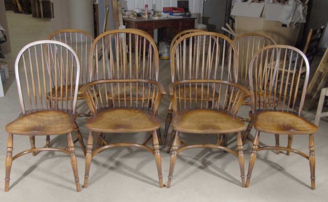 8 Farmhouse English Windsor Dining Chairs Oak