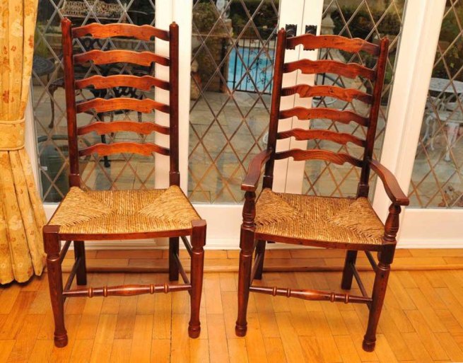 8 Rustic English Oak Ladder Back Chairs Ladderback