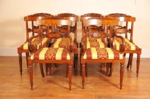 Sett 8 Walnut Inlay Regency Spisestuestoler Chair engelsk