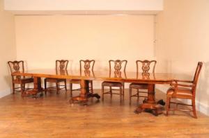 14 FT WALNUT REGENCY 3 PED DINING TABLE BULLOCK BASE TABLES