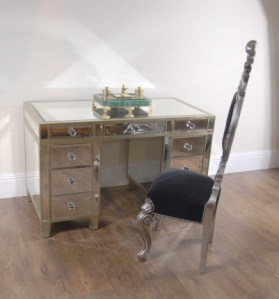 Art Deco Mirrored Pedestal Desk Writing Table Art Deco Mirrored Pedestal Desk Writing Table