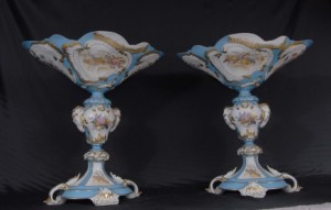 PAIR FRENCH PORCELAIN SEVRES TUREENS URNS PLANTERS