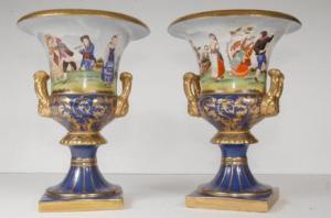 Pair Russian Werbiliki Porcelain Urns Campana