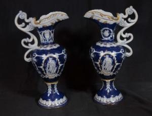 Pair German Dresden Pate Sur Pate Porcelain Jug Vases