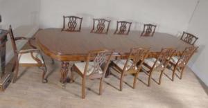 XL Engels Mahonie Victoriaanse Dining Table & Stel Chippendale Stoelen