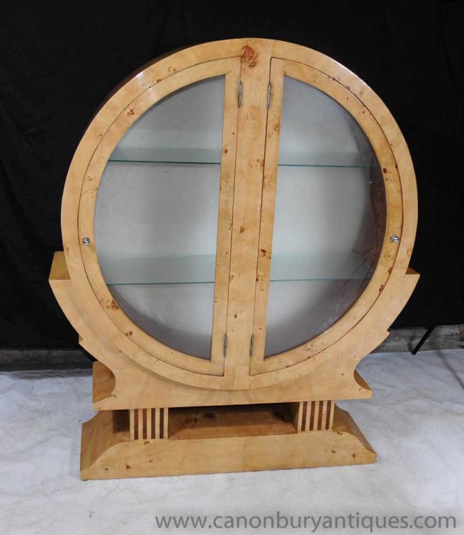 Art Deco Bookcase Display Cabinet Blonde Walnut Furniture