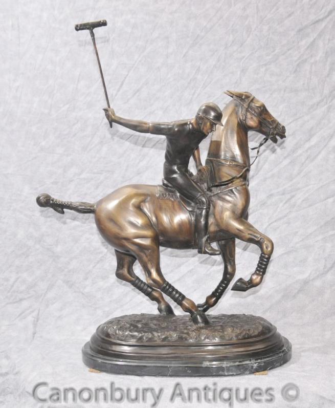 English Bronze Polo Player & Horse Casting Statue