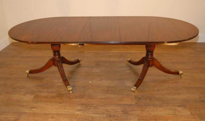 English Regency Flame Mahogany 2 Pedestal Dining Table