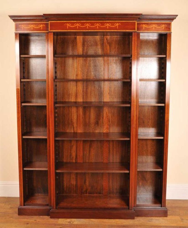 English Sheraton Open Breakfront Bookcase