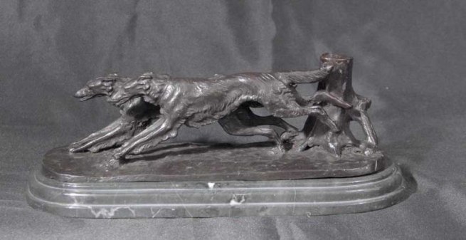 French Bronze Barye Statue Red Setter Dogs Casting