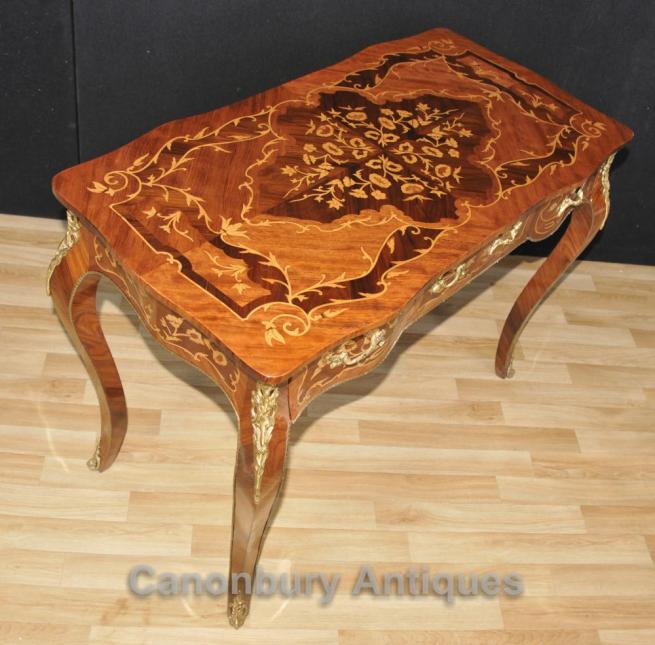 French Louis XVI Desk Bureau Plat Writing Table Marquetry Inlay