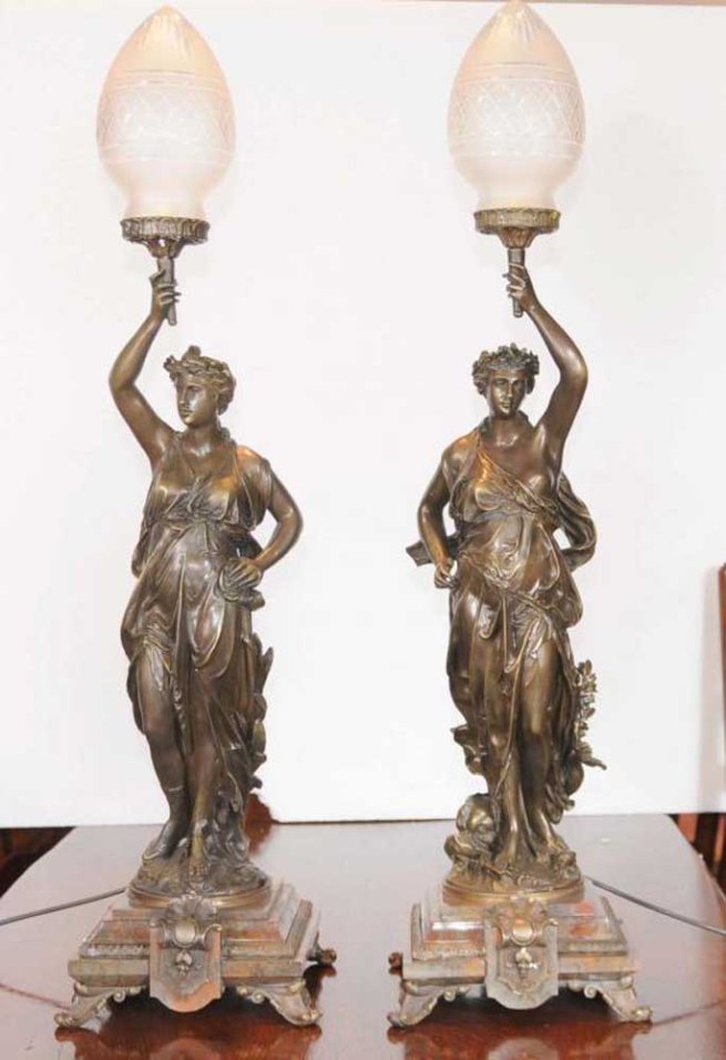 Pair Bronze Gregoire Candelabras French Lights Signed