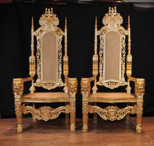 Pair Gilt XL George II Thrones Arm Chairs Armchairs Seats