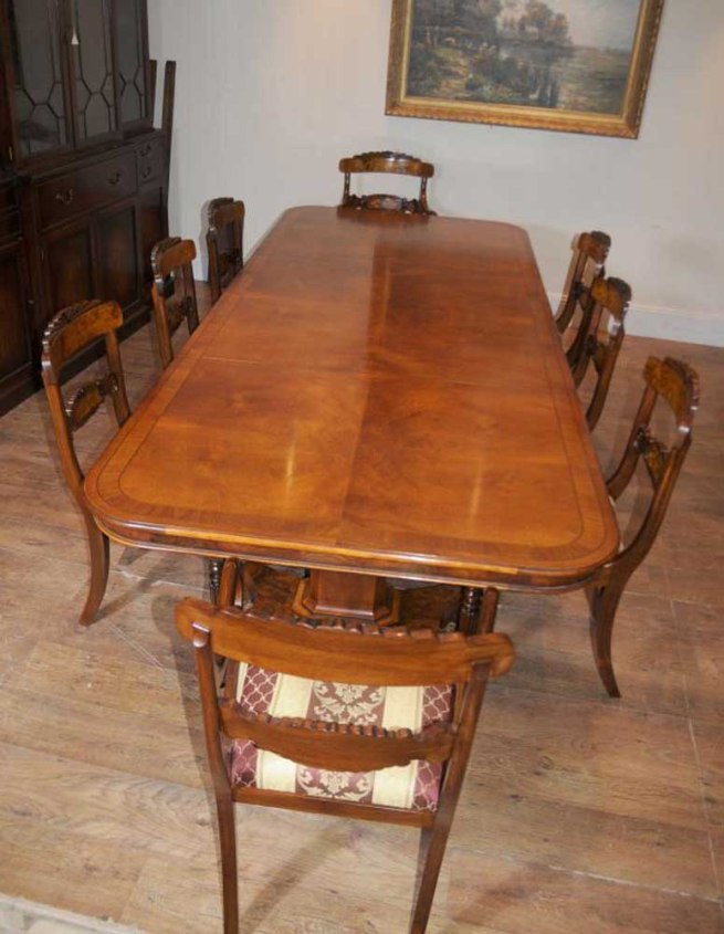 Regency Dining Table Walnut Set Inlay William IV Chairs