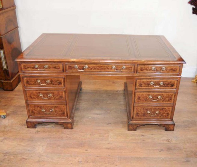 Regency Pedestal Desk Walnut Writing Table
