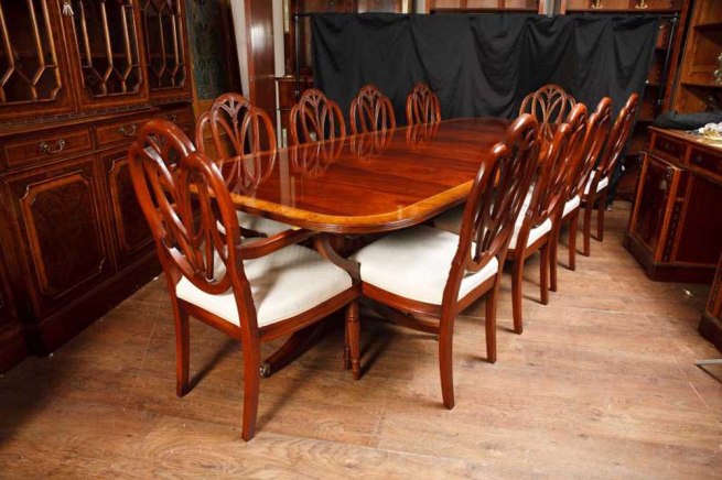 Regency Pedestal Table & Set Hepplewhite Dining Chairs Suite
