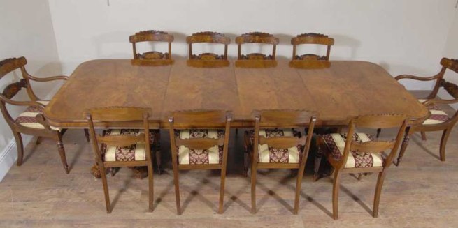 Regency Walnut Dining Table & 10 William IV Chairs Set