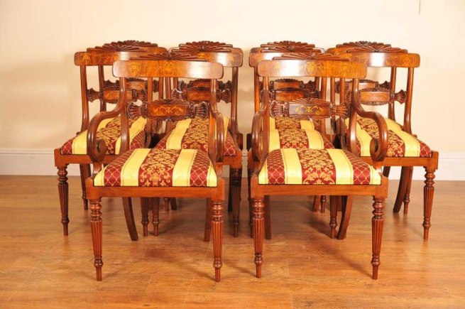 Set 8 Walnut Inlay Regency Dining Chairs Chair English