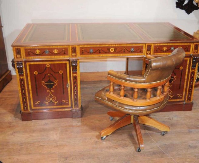 Sheraton Partners Desk Writing Table Regency Inlay Bureau