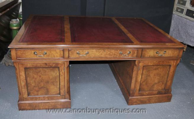 Walnut Victorian Partners Desk Pedestal Desks
