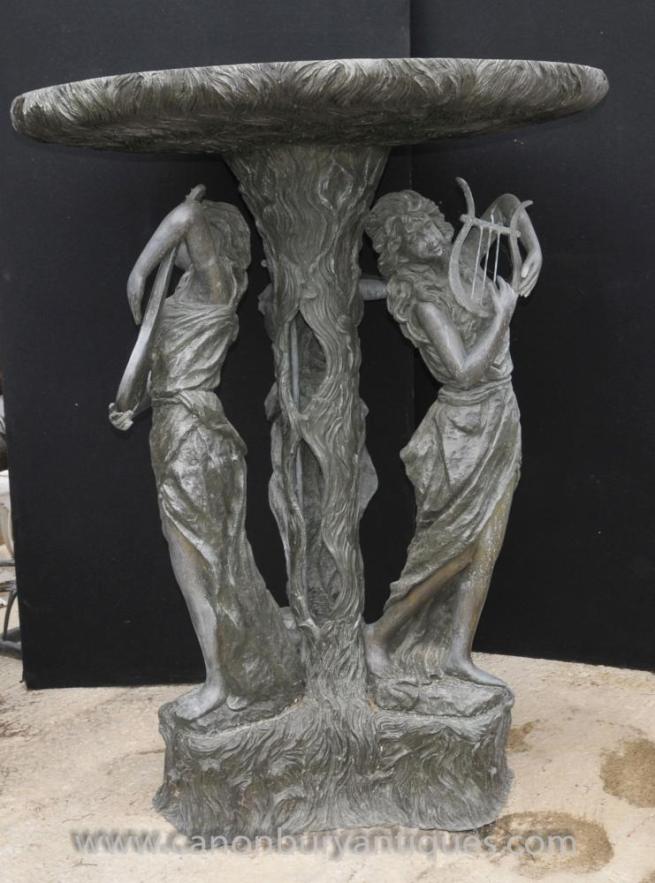 XL French Bronze Maiden Fountain Garden Water Feature