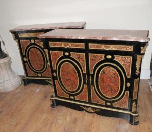 Pair Boulle Inlay Credenzas Cabinets Louis XV