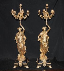Pair Bronze Candelabras Signed Gregoire French Torcheres Pair Bronze Candelabras Signed Gregoire French Torcheres