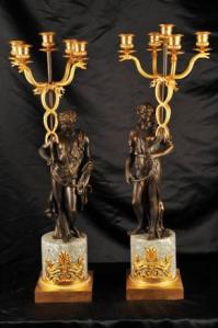 French Empire Bronze Candelabras Snake Figurine French Empire Bronze Candelabras Snake Figurine