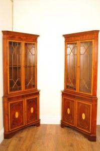 Pair Sheraton Corner Cabinets Bookcases