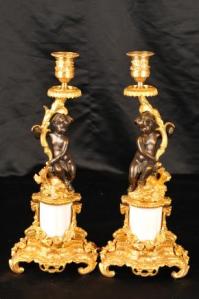 French Bronze Cherub Candlesticks Candelabra