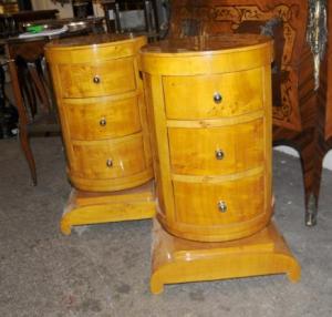 Pair Art Deco Beside Chests Tables Cylinder