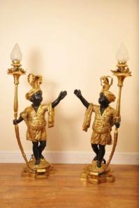 Pair Italian Bronze Dwarf Blackamoor Torcheres Blackamoors Lights