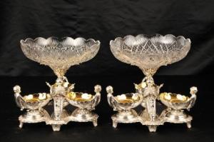 Pair Victorian Silver Plate Glass Comports Bowl Centre Piece