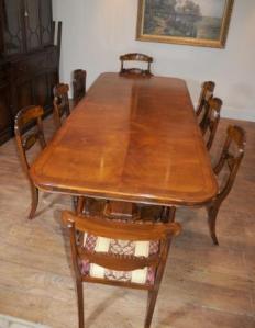 Regency Dining Table Walnut Set Inlay William IV Chairs