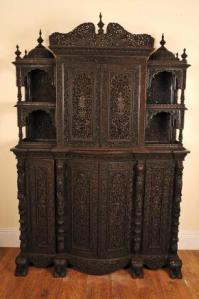Antique Burmese Carved Cabinet Bookcase 1840
