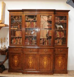 Regency Breakfront Bookcase Burr Walnut Sheraton Book Case