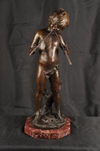 Bronze Pan Piper Boy Statue der Unterzeichnung Moreau Französisch