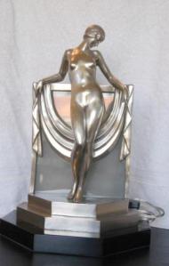 Art Deco Bronze Figurine Lamp Light Statue 1920s