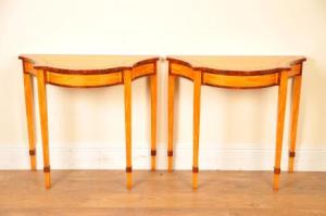 Regency Console Tables Pair Satinwood Inlay