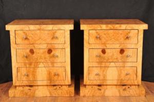 Pair Honey Walnut Modernist Retro Deco Bedside Cabinets Chests Table
