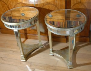 Pair Round Top Art Deco Mirrored Side Tables