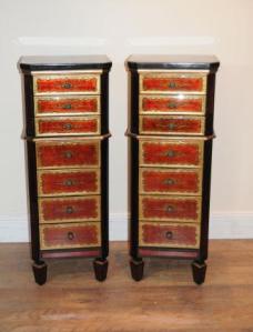 Pair Glass Mirrored Italian Tall Boys Chests