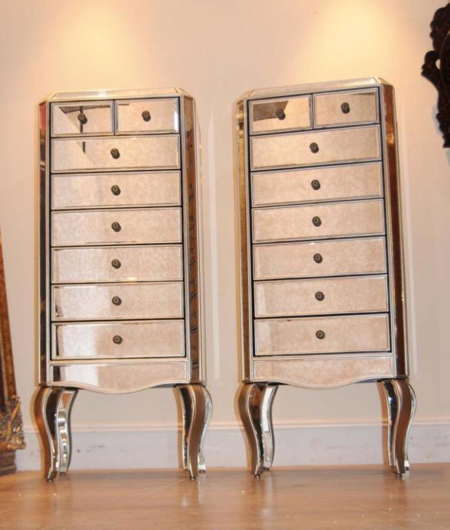 Pair Mirrored Chests Of Drawers Chest Tall Boy
