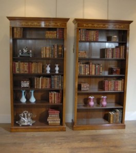 Pair Walnut Sheraton Open Bookcases