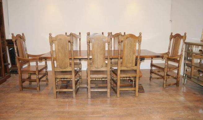 Oak Refectory Table William and Mary Chairs Kitchen Dining Set