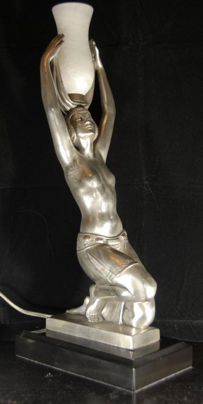 French Art Deco Bronze Lamp Figurine Odaline