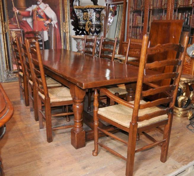 Farmhouse Refectory Table Ladderback Chair Set Dining