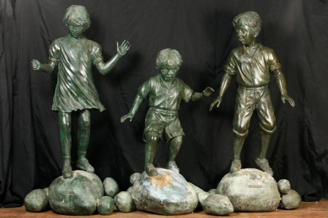 Set 3 Bronze Children Statues Signed Leonardo Rossi